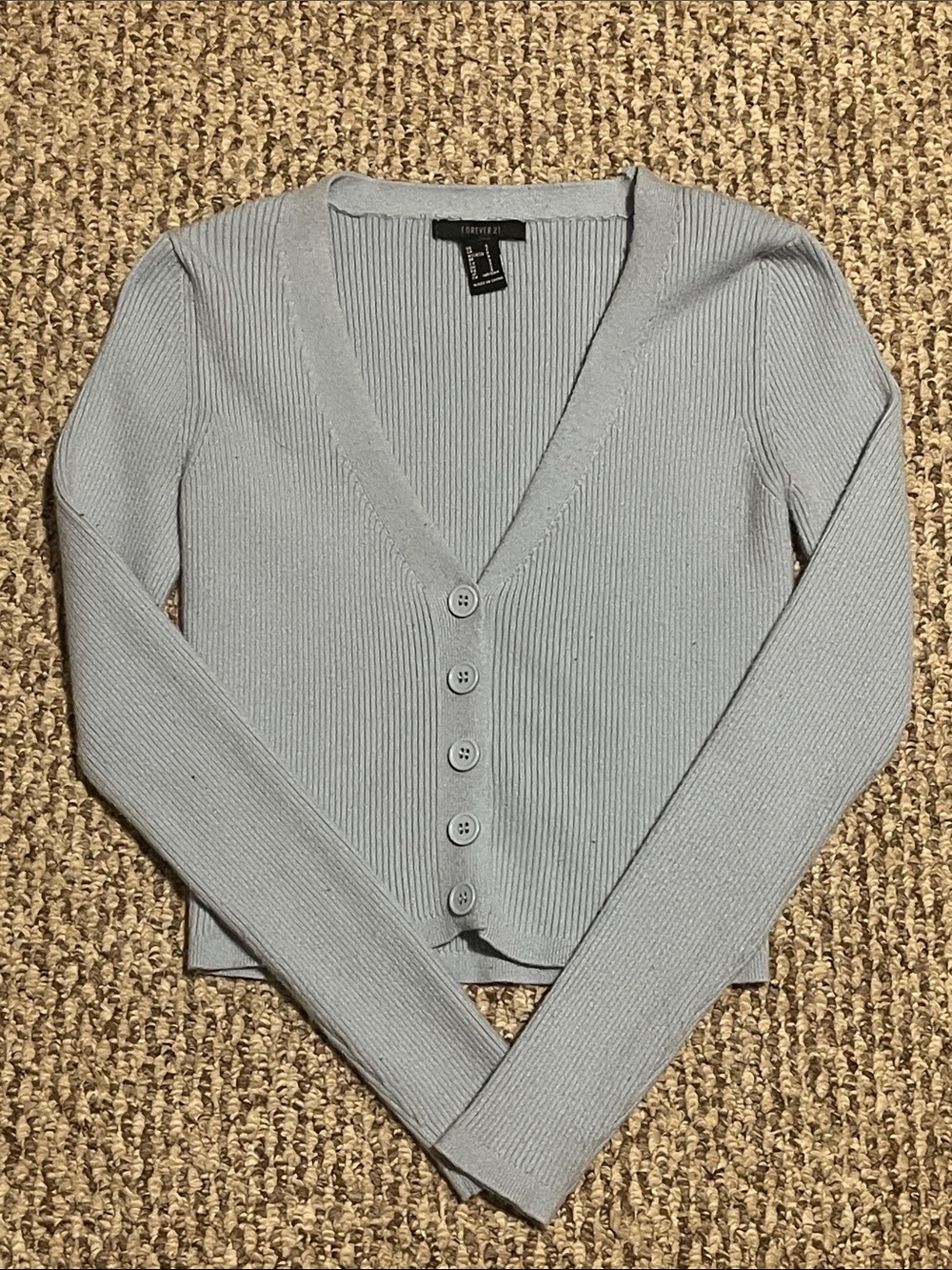 Forever 21 Light Blue Ribbed V-Neck Button-Up Cardigan
